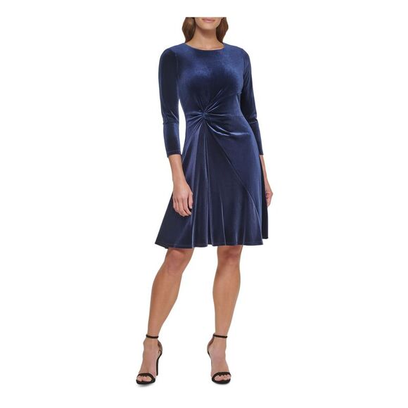 Dkny Womens Cap Sleeve Jewel Neck Knee Length Fit Flare Party Dress Purple Size 14 main image 0